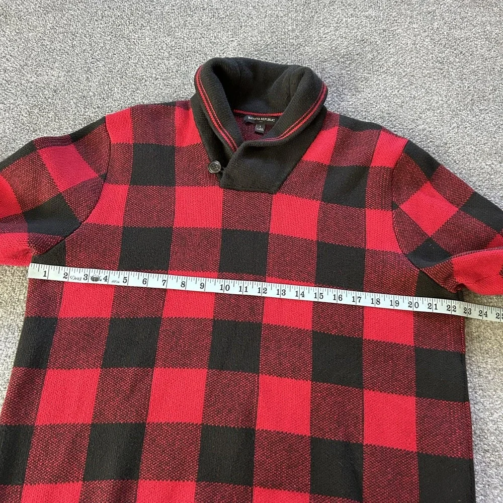 Banana Republic Sweater Mens Large Buffalo‎ Plaid Shawl Collar Pullover Wool